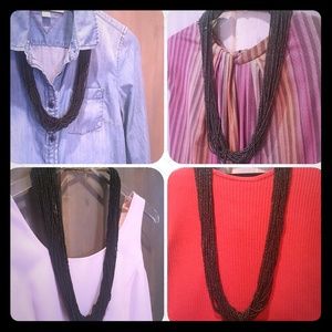 Multi-Strand Black Bead Necklace